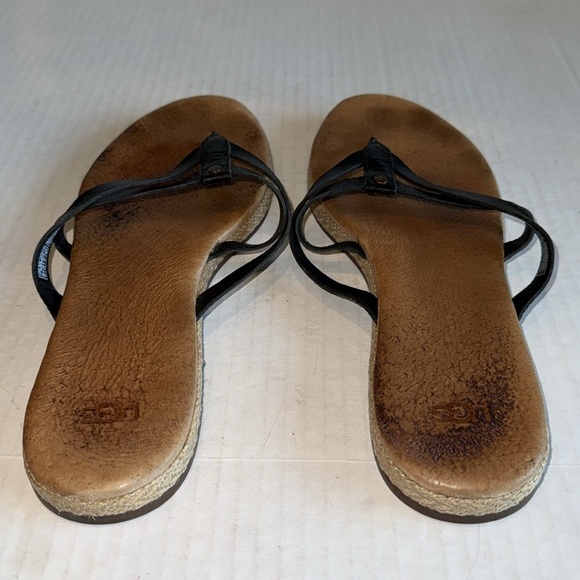 Ugg Black Leather Straps And Jute Flip Flop Sandals - Picture 10 of 12